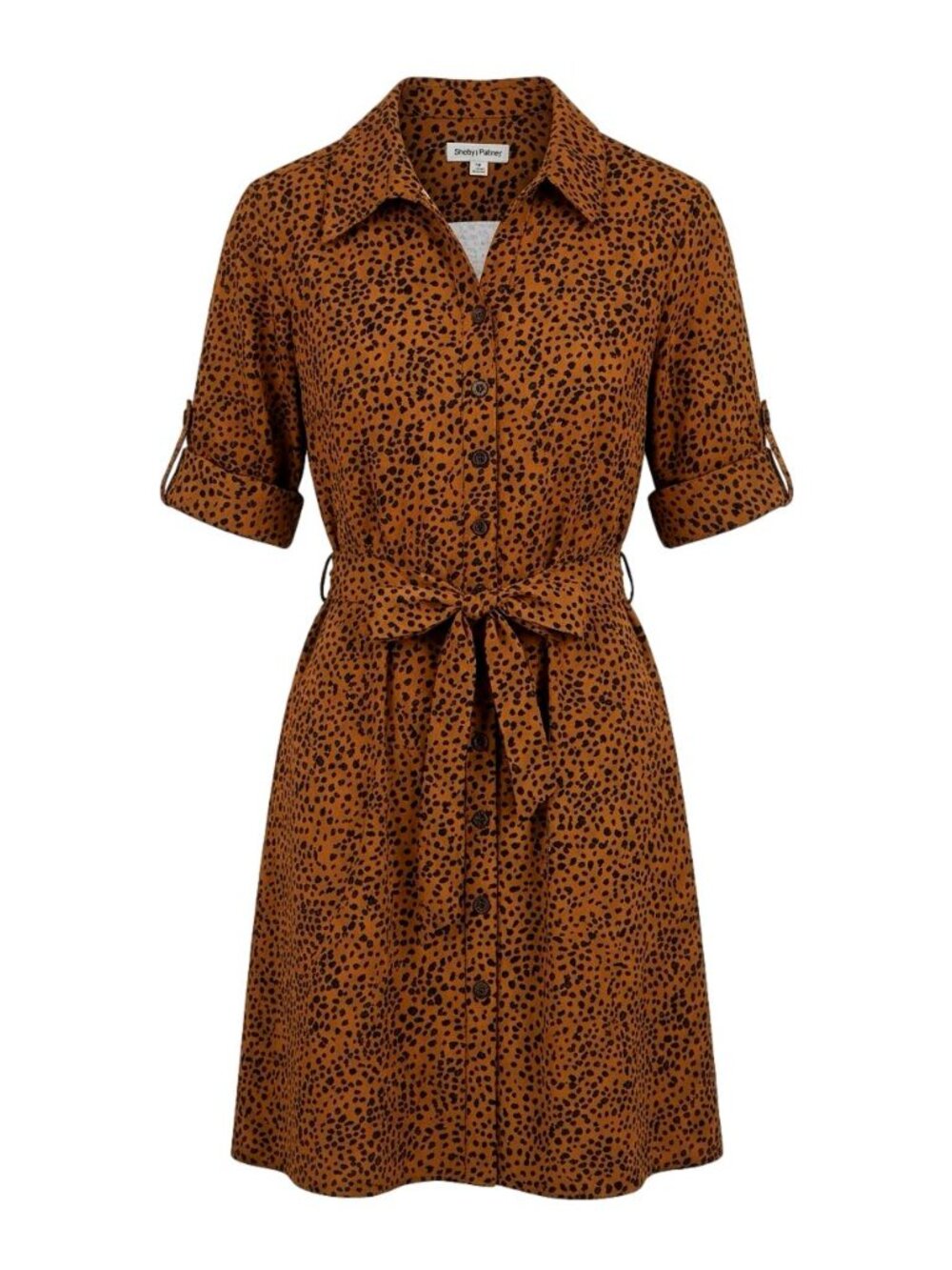 Shelby & Palmer Leopard Print Belted Midi Shirt Corporate Chic Dress Brown XL 16